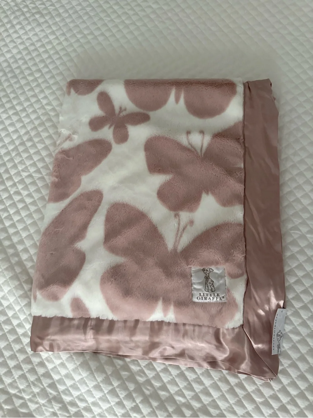 Little Giraffe Pink & White Butterfly Plush Baby Throw